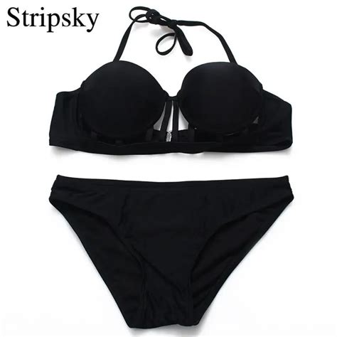 Stripsky Black Bikini Set Sexy Women Push Up Swimwear Swimsuit Bandage