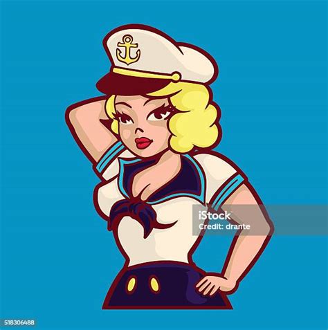 Blond Pinup Sailor Girl With Captain Hat Vector Illustration Stock