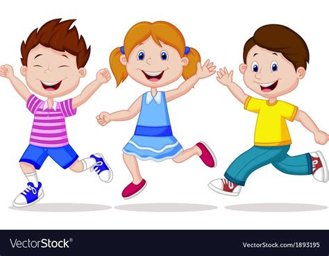 Vector Illustration Of Happy Children Cartoon Running Download A Free