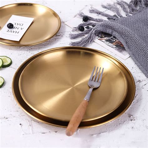 Luxurious Golden Stainless Steel Round Plate