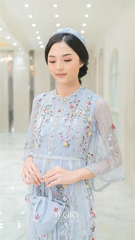 Ice Blue Chantily Dress With Floral Embroidery Ivory Studio Rtw