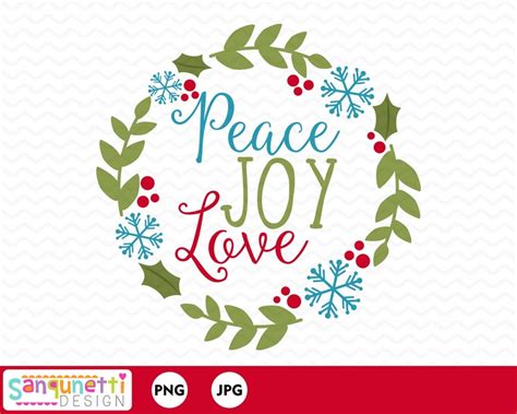 Christmas Wreath Clipart Peace Joy Love Digital Art Etsy