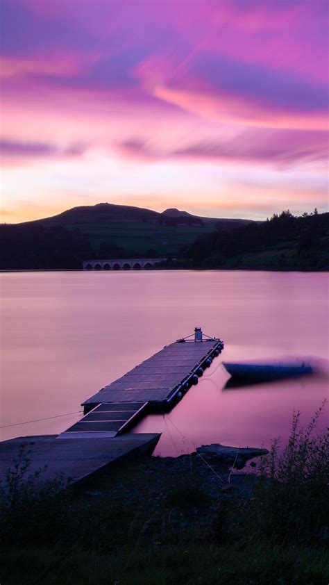 Dock In The Middle Of River During Sunset At Ladybower Reservoir Pier