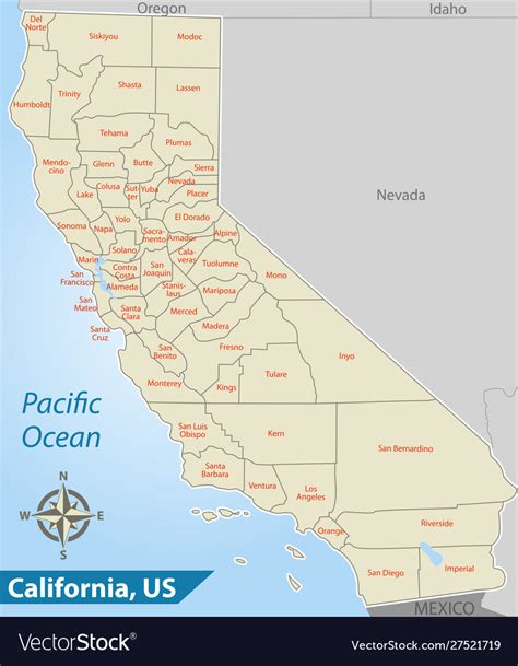 Map State California Usa Royalty Free Vector Image