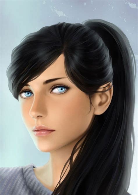 Art Woman Dark Hair And Blue Eyes Female Art Character Portraits Female Character