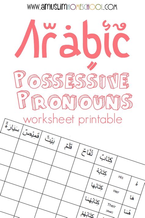 Possessive Pronouns Arabic Worksheet