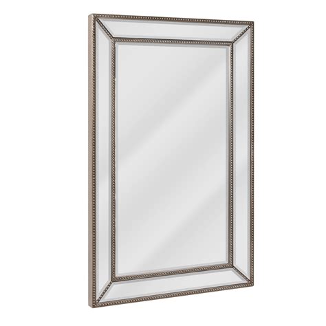 Head West Champagne Silver Metro Beaded Glass Framed Vanity Mirror For Bathroom Large Beveled