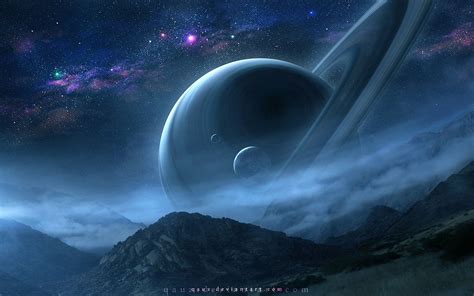 A Night Scene Of Saturn By Qauz On Deviantart Night Scene Planets In