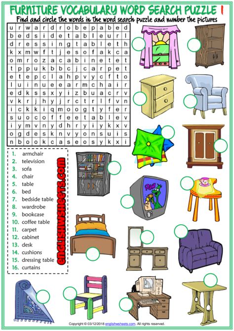 Our kids' home store category offers a great selection of kids' furniture and more. Furniture ESL Printable Word Search Puzzle Worksheets