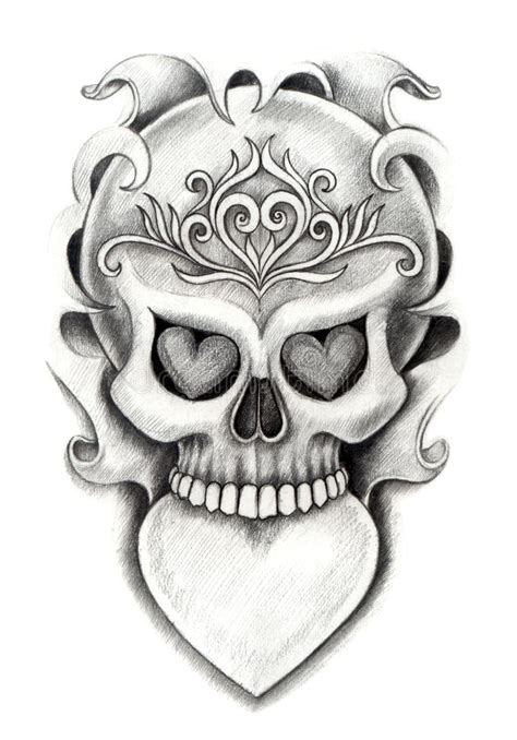 Skull Heart Art Tattoo Stock Illustration Illustration