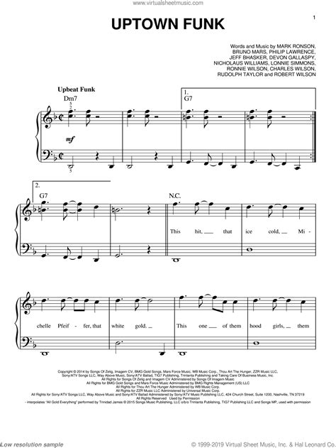 Ronson Uptown Funk Feat Bruno Mars Sheet Music For