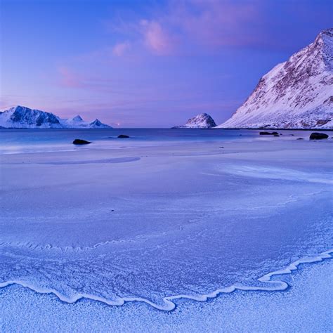 Frozen Tide At Haukland Beach In Winter Vestvagøy Lofoten Islands