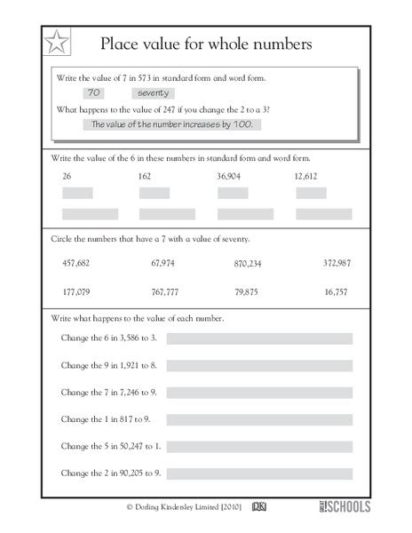 Place Value For Whole Numbers Worksheet For 3rd 5th Grade Lesson Planet