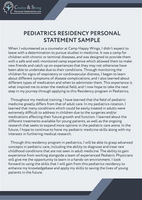 Pediatrics Residency Personal Statement Sample By Cspersonalstatements