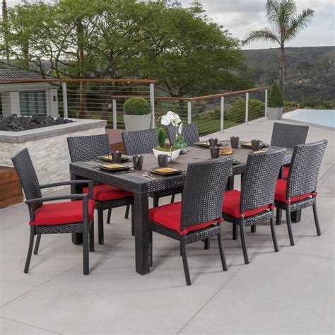 Rst Brands Deco 9 Piece Patio Dining Set With Sunset Red Cushions Op