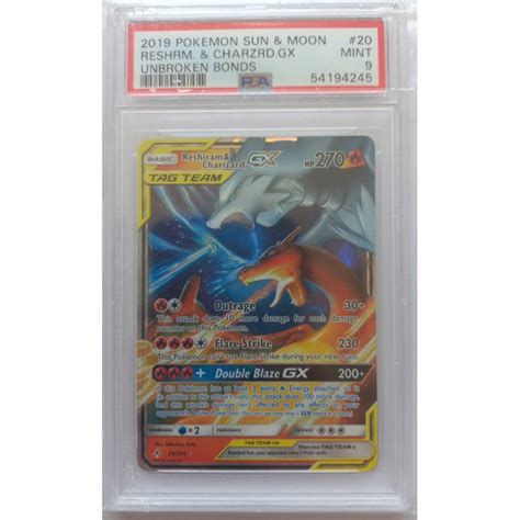 Reshiram And Charizard Gx 20214 Psa 9 Mint Ultra Rare Unbroken