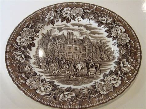 Vintage Brown Ironstone Transferware Plates By H Aynsley Co Of