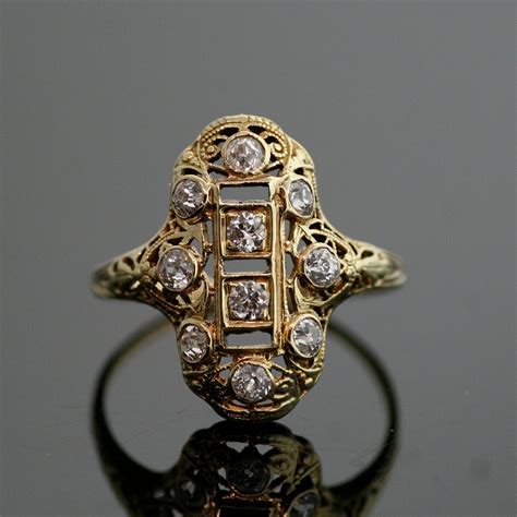 Antique Diamond Filigree Ring 14k Yellow Gold By Thecoppercanary