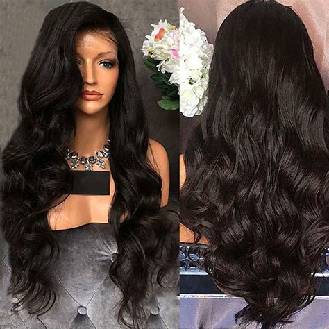 Lace Front Wigs Human Hair Long Centre Parting Black Curly Women鈥檚