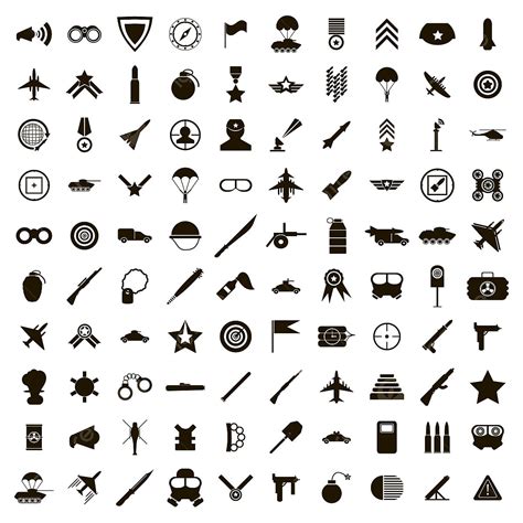 Simple Style Vector Hd Images 100 Military Icons Set Simple Style