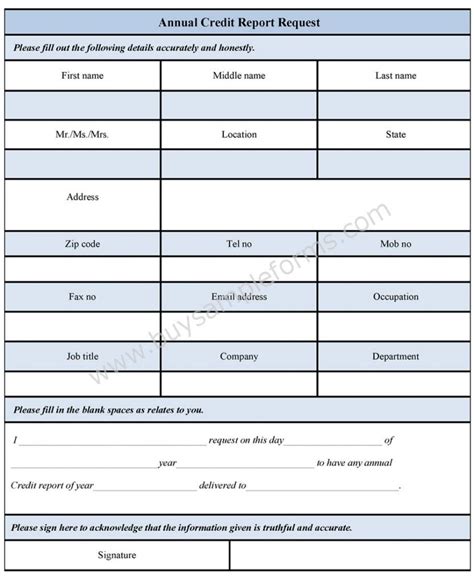 Annual Credit Report Request Form Sample Forms