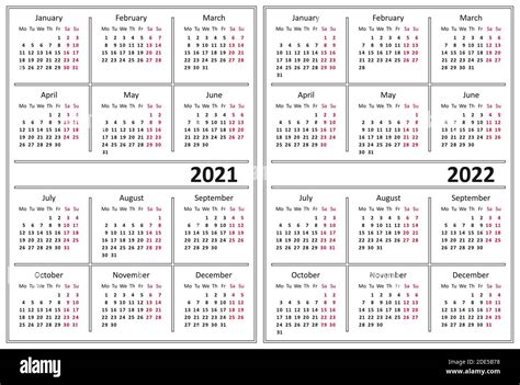 Plantilla De Calendario 2021 2022 La Semana Comienza El Lunes Imagen