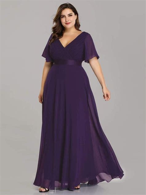 Plus Size Empire Waist Evening Dress With Short Sleeves Bridesmaid