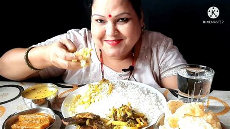 Eating Huge Bihari Veg Thali Kele Ki Sabzialoo Karela Pyaz Bhaji With Basmati Rice Asmr