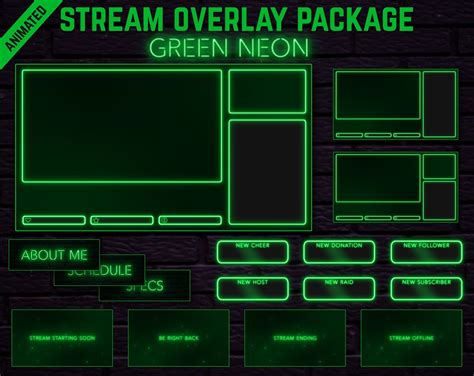 Animated Green Neon Twitch Overlay Package With Flickering Effect