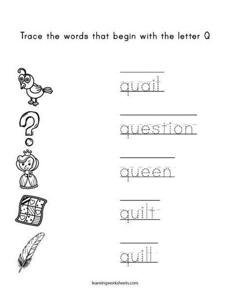 Trace Words That Begin With The Letter Q Learning Worksheets Letters