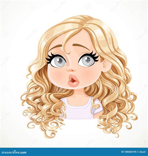 Beautiful Surprised Cartoon Blond Girl With Magnificent Curly Hair
