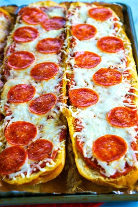 Pepperoni, ham, sausage, peppers, onions, mushrooms, pineapple, parmesan cheese, etc. Pepperoni French Bread Pizza - Easy Budget Recipes