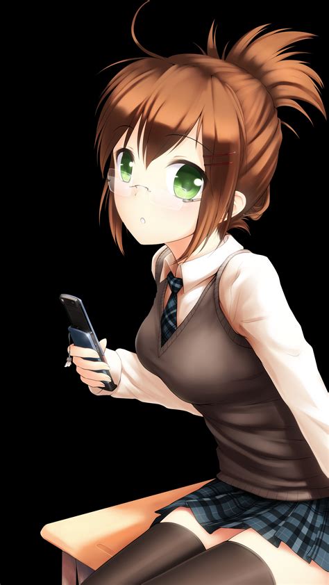 Cute Anime Girl On Cellphone X R Amoledbackgrounds