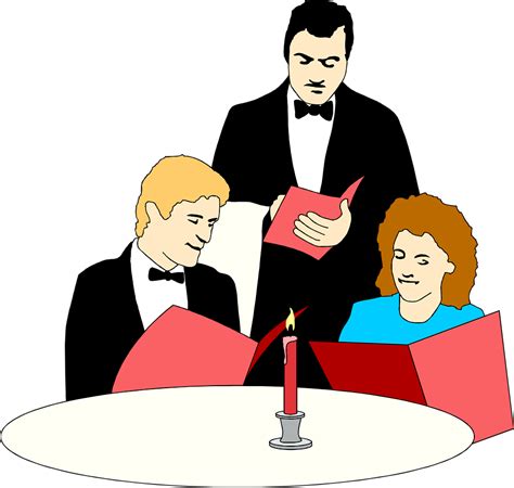 Dinner Couple Free Stock Photo Illustration Of A Waiter Serving A