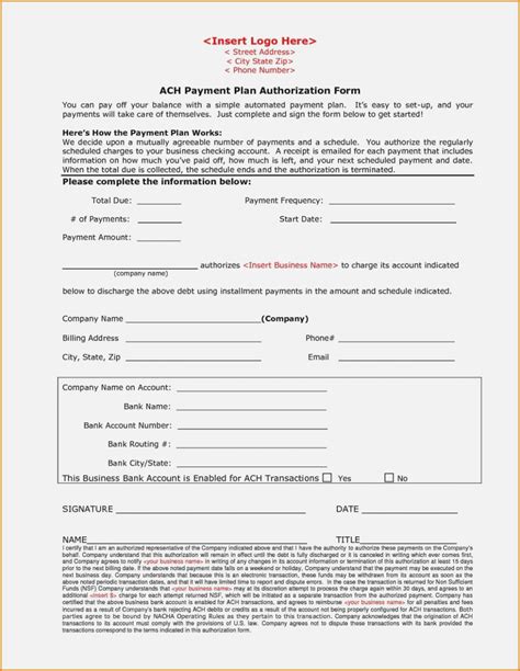 Business Ach Authorization Form Authorization Form Free Direct