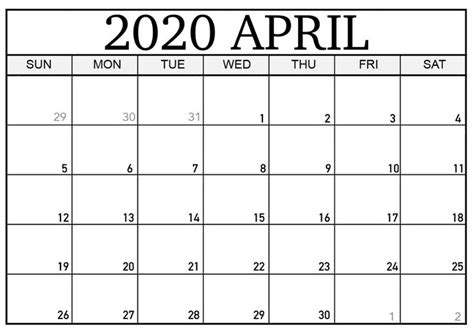 Blank Printable April 2020 Calendar Printable Calendar And Holidays