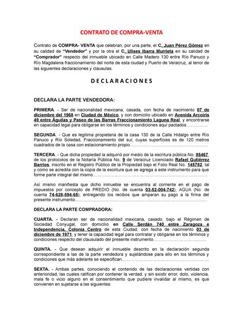 Ejemplo Contrato De Compra Venta Contrato De Contrato De Venta Que