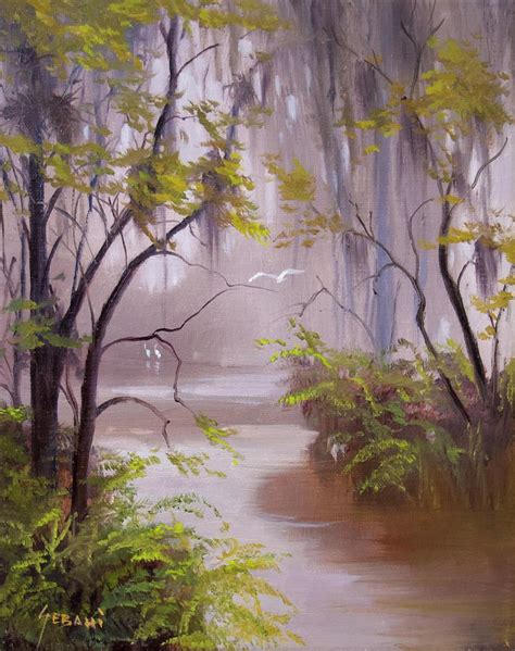 Mystical Florida Wetland Landscape Art Print Painting By Karim Gebahi