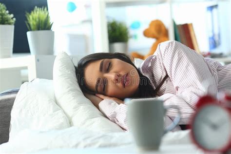 Young Woman Peacefully Sleeping In Bed Tired Female Tough Night Sleepless Stock Image Image