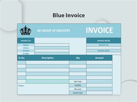 EXCEL Of Fresh Blue Finance Invoice Xlsx WPS Free Templates