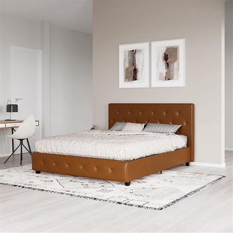 Dhp Dakota Upholstered Bed Queen Camel Faux Leather Amazonca