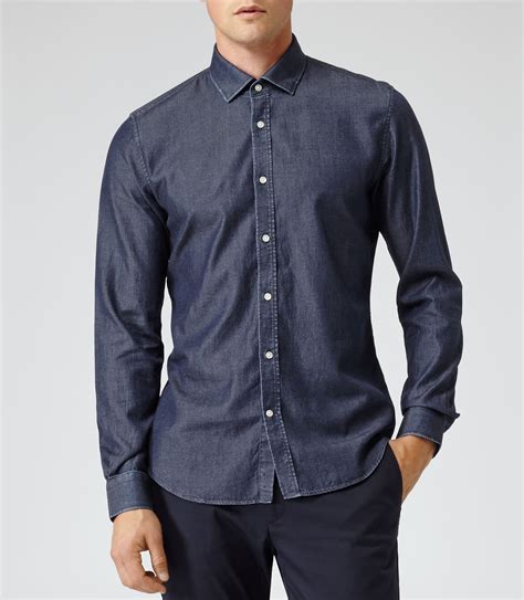 reiss-rhodes-slim-fit-chambray-shirt-in-navy-blue-for-men-lyst