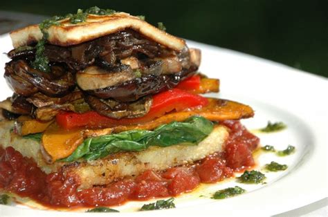 Polenta Stacks With Grilled Vegetables Pesto And Haloumi Healthy