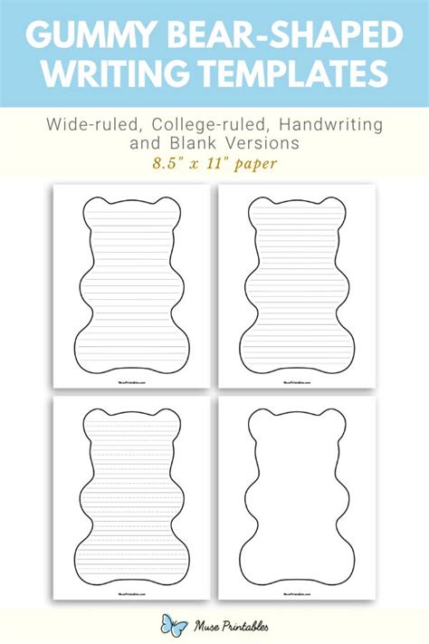 Free Printable Gummy Bear Shaped Writing Templates This Pdf Download Includes Wide Ruled