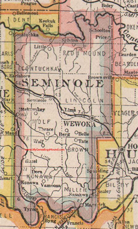 Seminole County Oklahoma 1922 Map Wewoka Ok