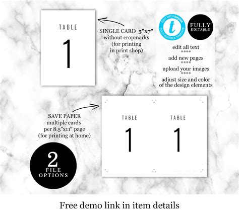 100 Editable Table Numbers Template Templett Engagement Etsy