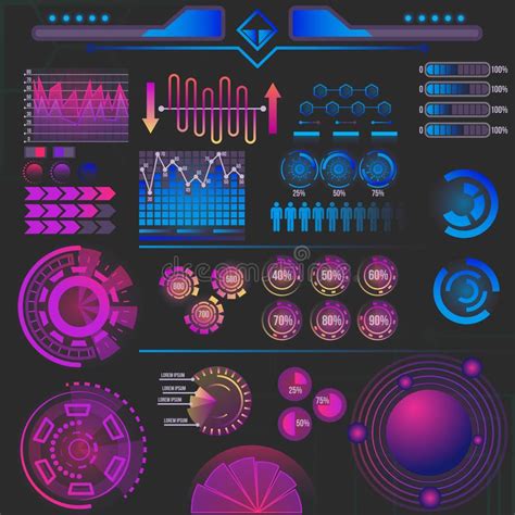 Set Of Futuristic User Interface Elements Stock Vector Illustration