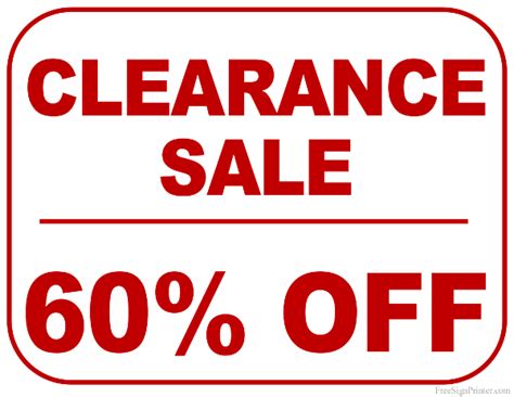 Printable 60 Percent Off Clearance Sale Sign