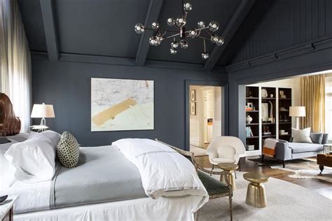 Dark Gray And Gold Bedroom With Vaulted Ceiling Contemporary