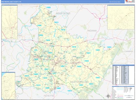 Westmoreland County, PA Zip Code Wall Map Basic Style by MarketMAPS